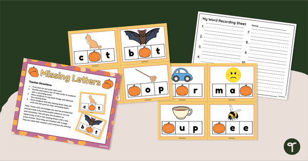 Missing Letters - Pumpkin Task Cards teaching resource