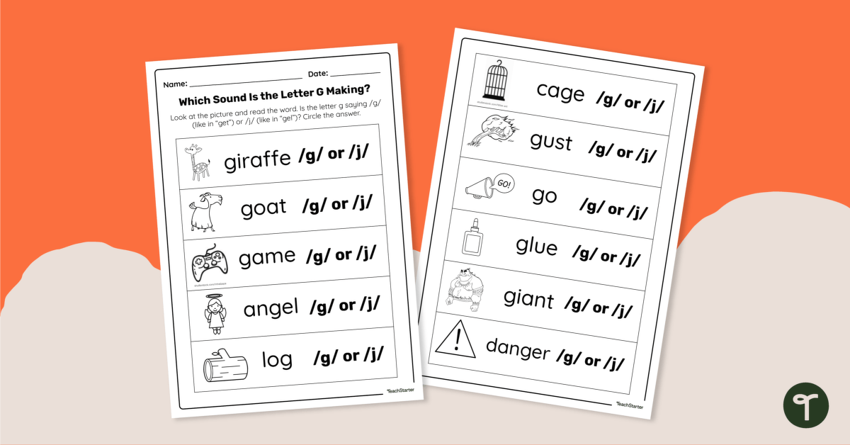 Worksheet - Spelling Soft G Words & Hard G Words teaching resource