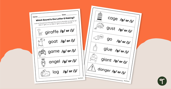 Go to Worksheet - Spelling Soft G Words & Hard G Words teaching resource