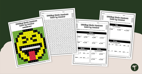 Image of Dividing Whole Numbers – Color by Number Worksheet