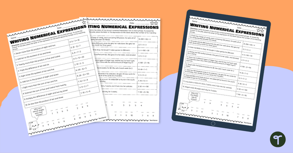 Go to Writing Numerical Expressions – Digital and Printable Riddle Worksheets teaching resource