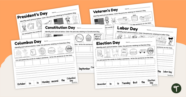 Image of United States Patriotic Symbols - Holiday Worksheets