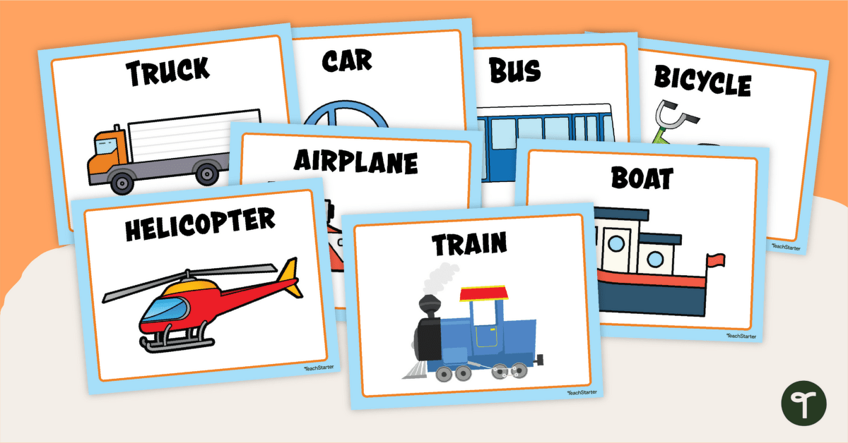 Means of Transport Vocabulary Flashcards  Transportation preschool,  Flashcards, Transportation