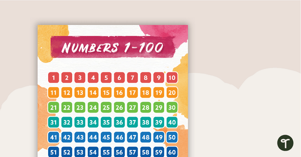 Go to Vibrant Watercolor - Numbers 1 to 100 Chart teaching resource