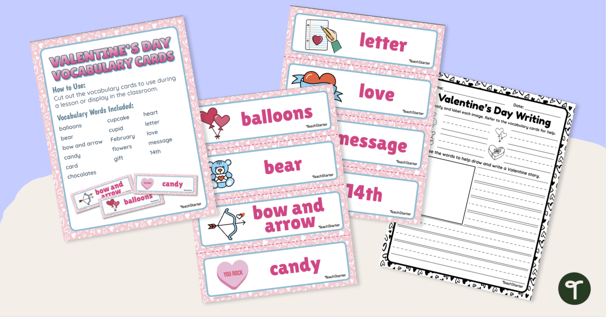 Valentine's Day Vocabulary Cards and Writing Center teaching resource