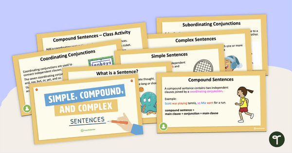 Go to Simple, Compound, and Complex Sentences PowerPoint teaching resource