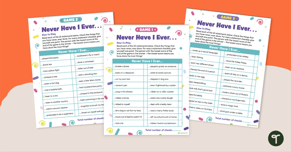 Never Have I Ever Questions... Getting to Know You Game teaching resource