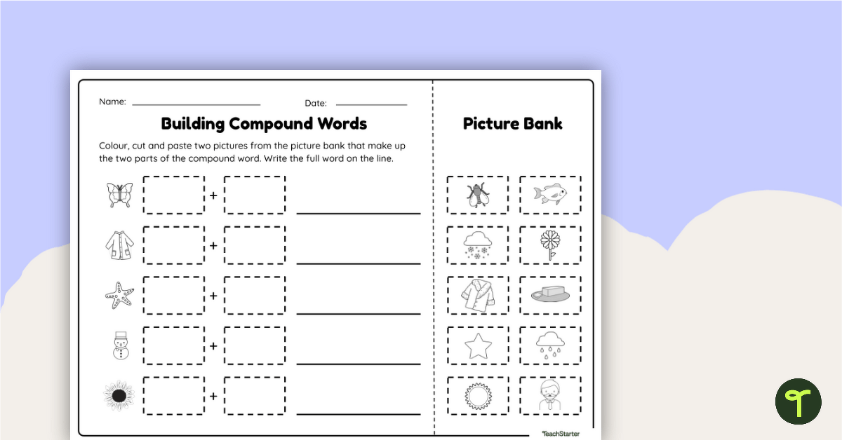 Building Compound Words - Cut and Paste Worksheet teaching resource