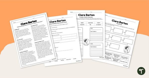 Clara Barton Passage and Comprehension Worksheets teaching resource