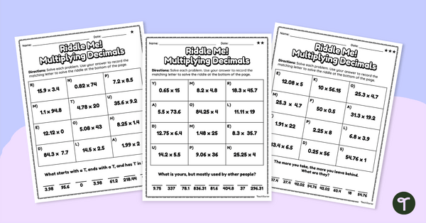 Image of Multiplying Decimals – Riddle Worksheets