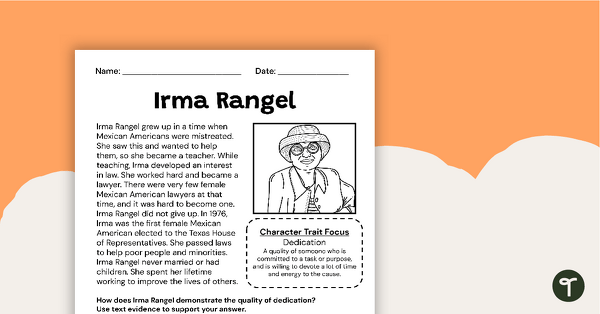 Irma Rangel Constructed Response Worksheet teaching resource