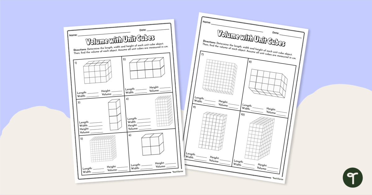 Volume with Unit Cubes – Worksheet teaching resource