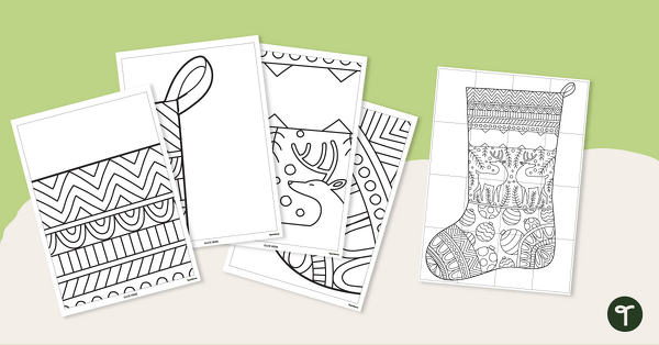 Christmas Colouring Pages – Christmas Stocking Collaborative Art Project teaching resource