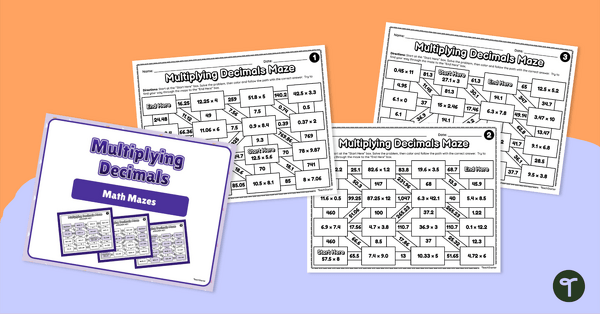 Go to Multiplying Decimals – Math Mazes teaching resource
