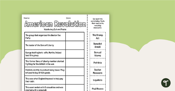 Image of American Revolution Matching Worksheet