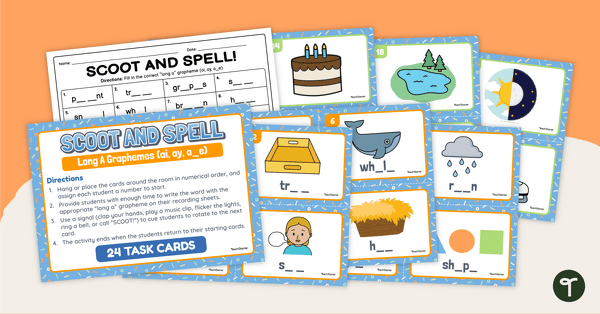 Spelling Long A Words - SCOOT! Task Cards teaching resource