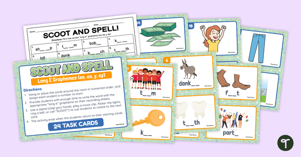 Scoot and Spell Long E Words - Task Cards teaching resource