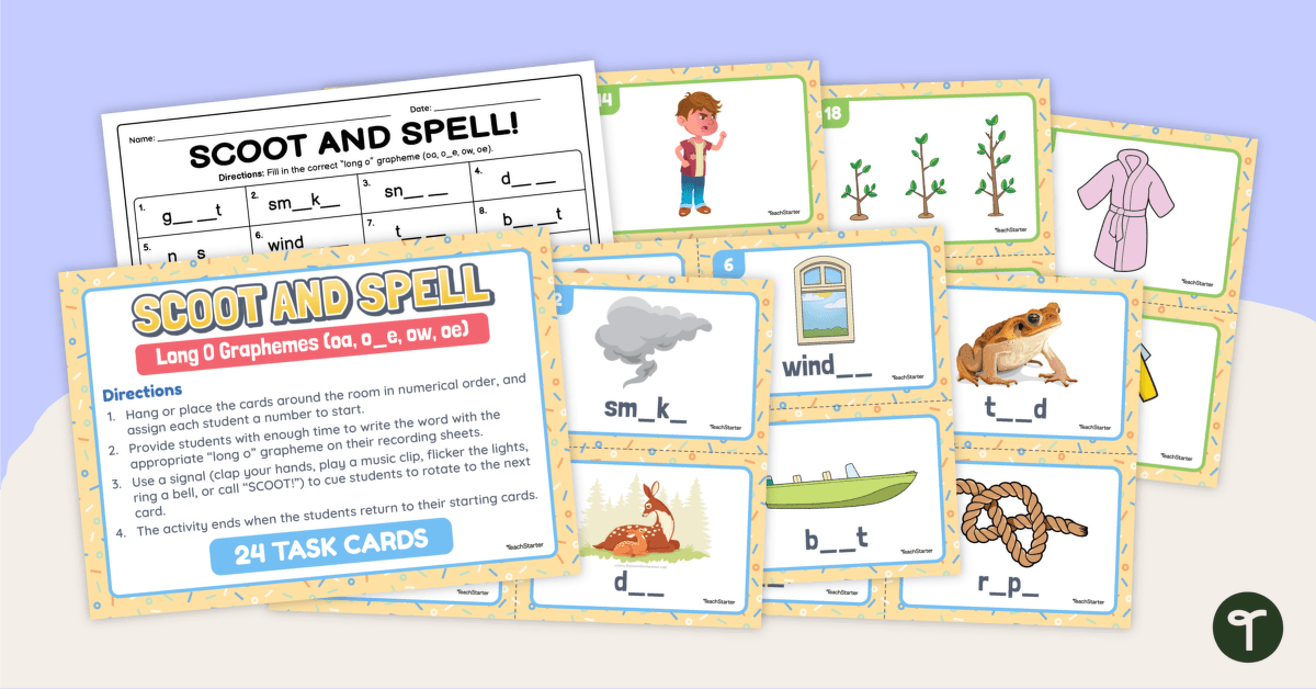 Scoot and Spell - Long O Words Task Cards teaching resource