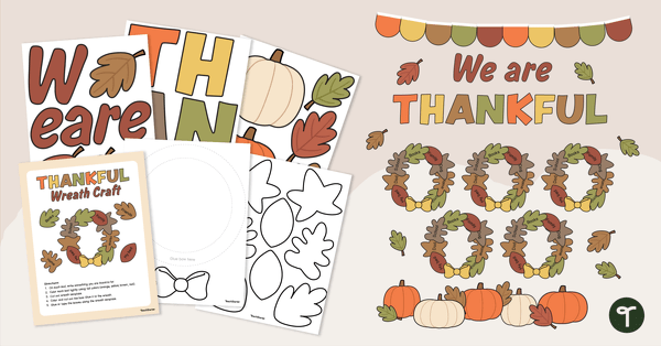 Image of I Am Thankful For - Wreath Craft and Thanksgiving Bulletin Board Kit