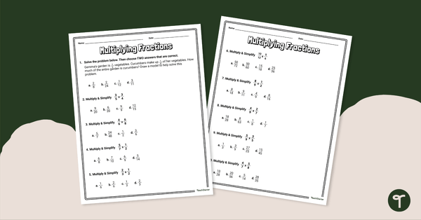 Go to Multiplying Fractions Worksheet teaching resource