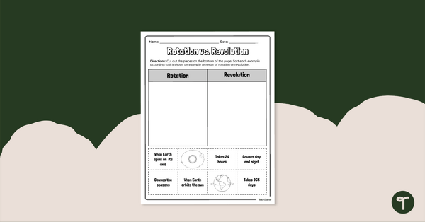 Rotation vs. Revolution – Cut and Paste Worksheet