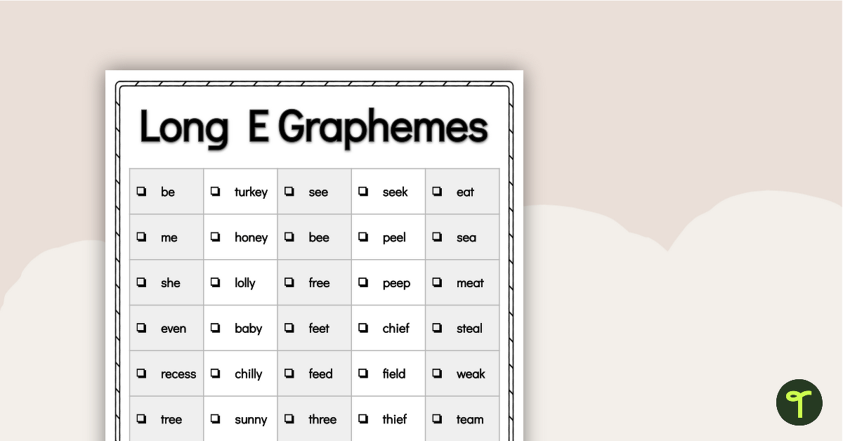 Word Study List - Long E Graphemes teaching resource
