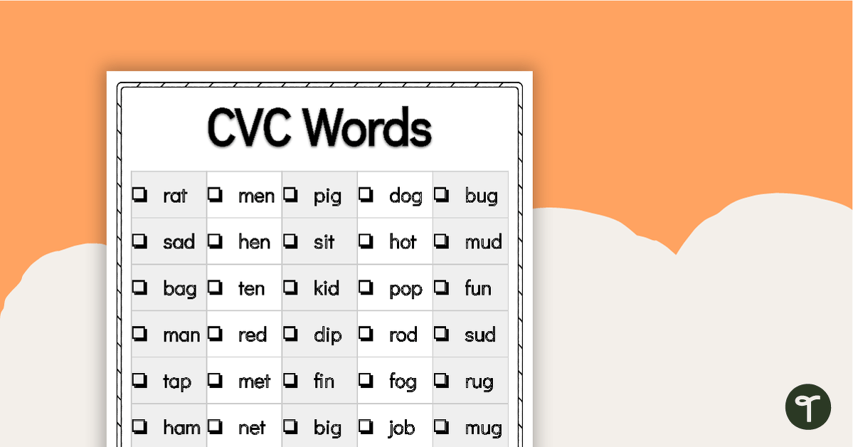 Word Study List - CVC Words teaching resource