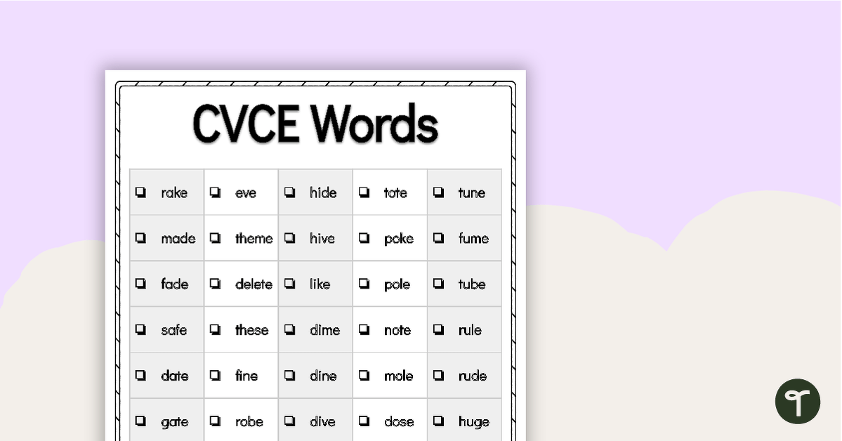 Word Study List - CVCE Words teaching resource