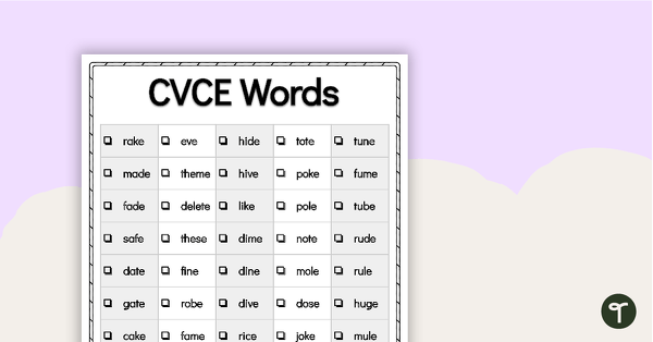 Printable Word List - CVCE Words teaching resource