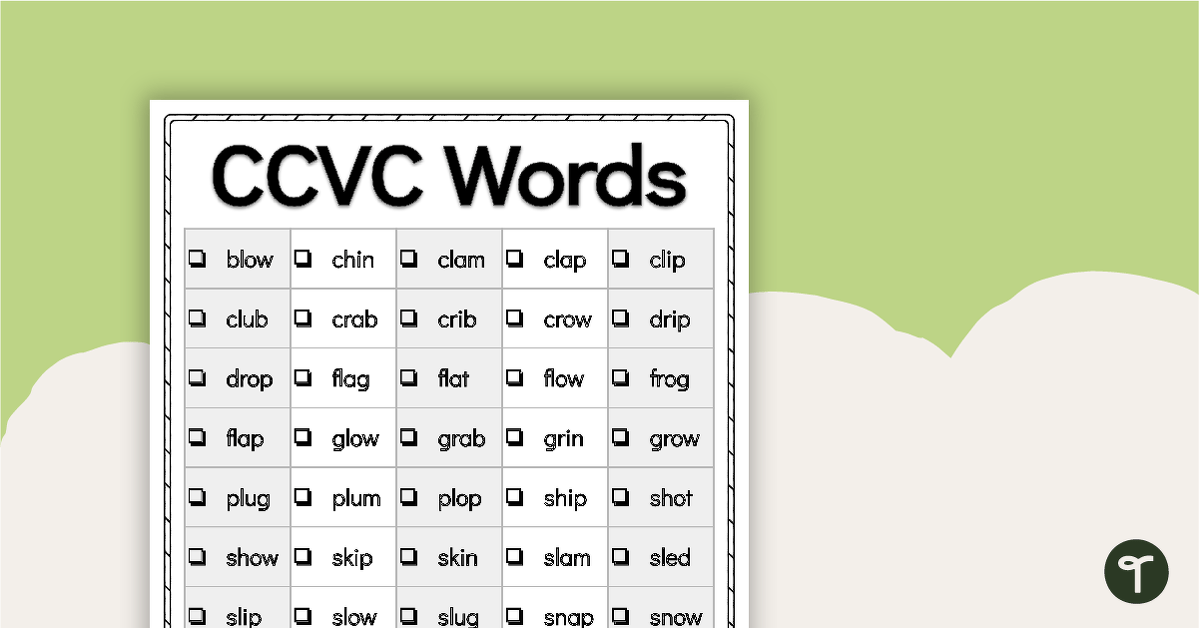 Word Study List CCVC Words Teach Starter