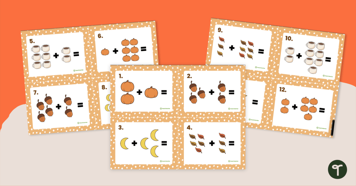 Fall Math - Addition to 10 Task Cards teaching resource