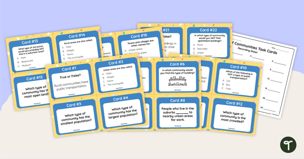Go to Rural, Urban, and Suburban Communities Task Cards teaching resource