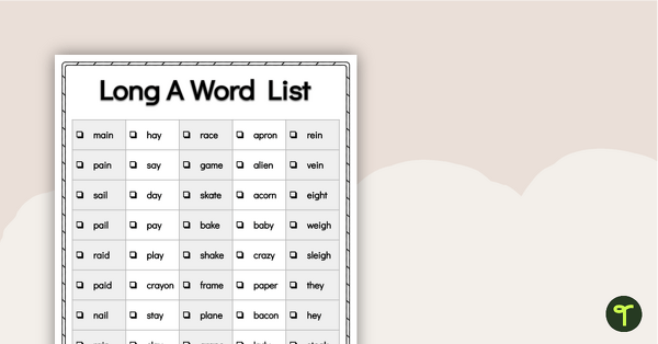 Go to Long A Word List teaching resource