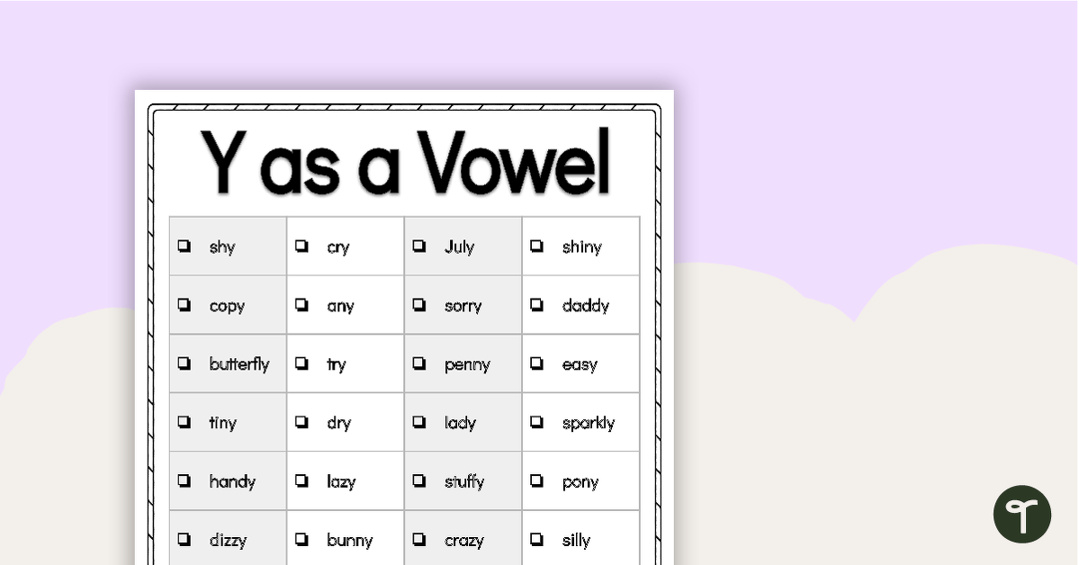 Word Study List - Y as a Vowel teaching resource