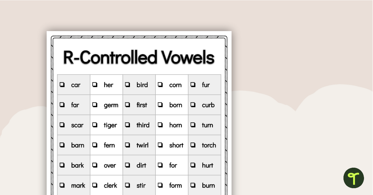 Word Study List - R-Controlled Vowels teaching resource