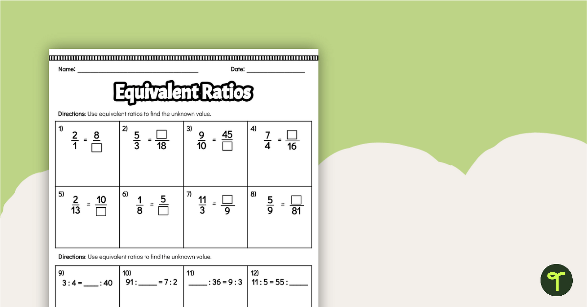 Equivalent Ratios – Worksheet teaching resource