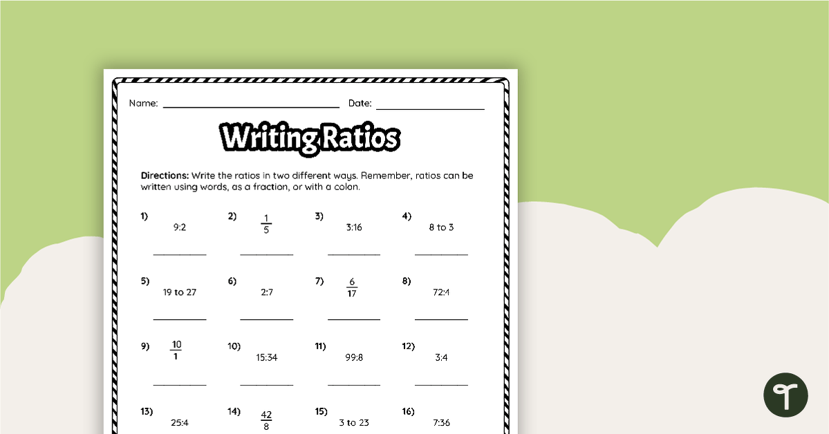 Writing Ratios – Worksheet teaching resource