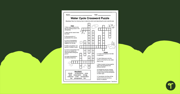 Water Cycle Crossword Puzzle teaching resource
