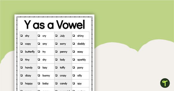 Words With Y as a Vowel - Word List teaching resource