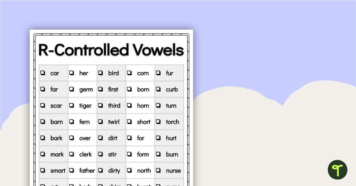 Word Study List - R-Controlled Vowels teaching resource