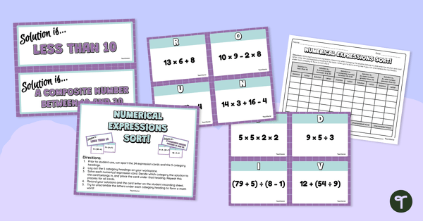 Numerical Expressions Sort! teaching resource