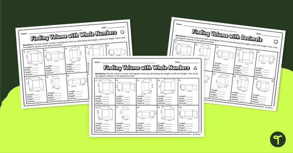 Go to Finding Volume – Differentiated Worksheets teaching resource