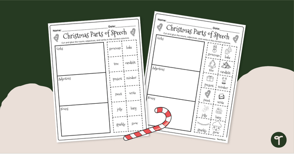 Christmas Printables - Parts of Speech Worksheets teaching resource
