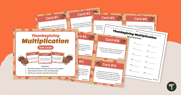 Thanksgiving Math- Multiplication Task Cards teaching resource