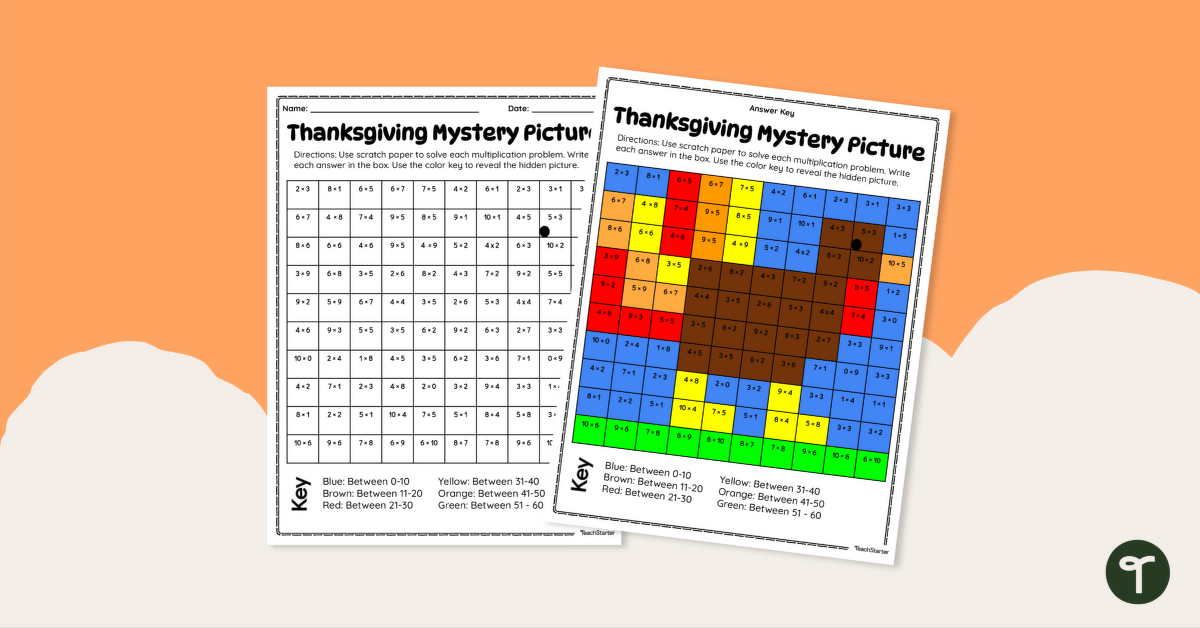 Thanksgiving Multiplication - Mystery Picture Worksheet teaching resource