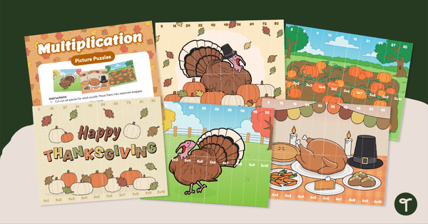 Thanksgiving Picture Puzzles - Multiplication teaching resource