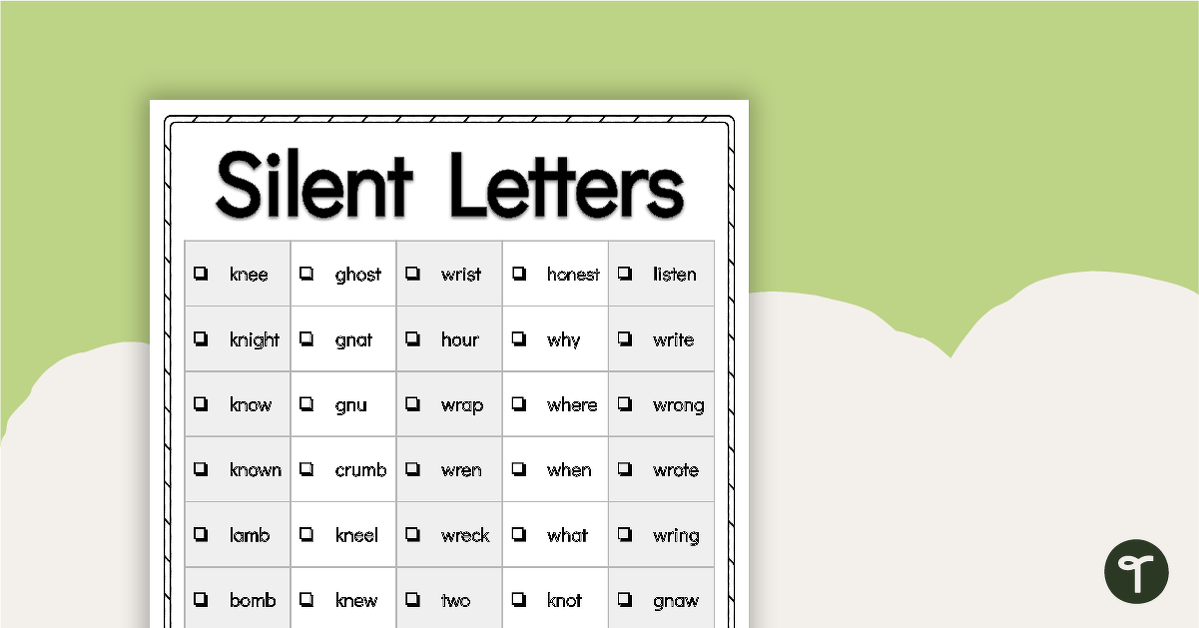 Word Study List - Silent Letters teaching resource