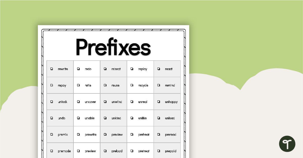 Word Study List - Prefixes teaching resource