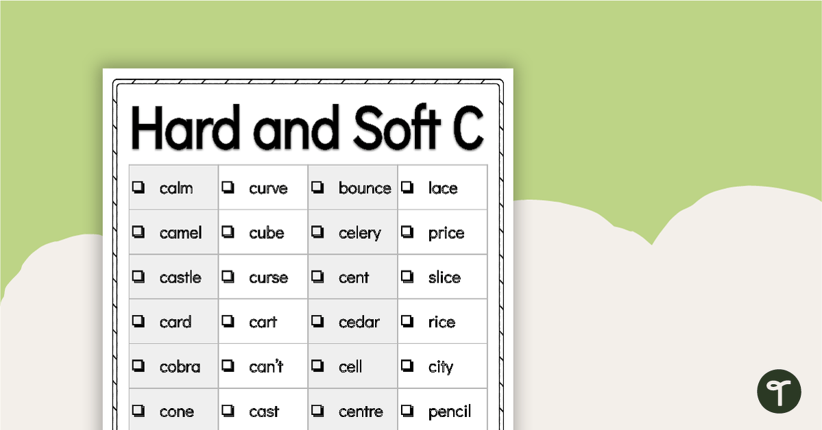 Word Study List - Hard and Soft C teaching resource