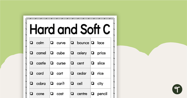 Go to Word Study List - Hard and Soft C teaching resource